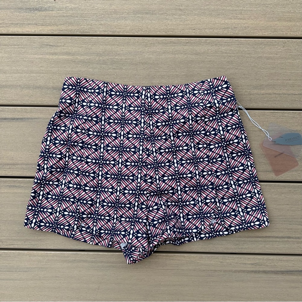 Navy & Peach Patterned Shorts